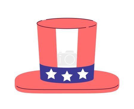 Illustration for 4th of july hat semi flat colour vector object. Patriotic uncle sam hat. Independence day holiday. Editable cartoon clip art icon on white background. Simple spot illustration for web graphic design - Royalty Free Image
