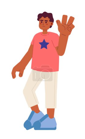 Illustration for African american boy with peace fingers semi flat colorful vector character. Teenage boy smiling happy. Editable full body person on white. Simple cartoon spot illustration for web graphic design - Royalty Free Image