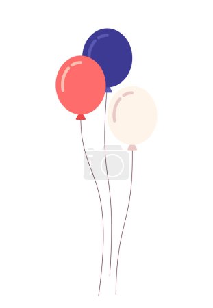 Illustration for Patriotic red white and blue balloons semi flat colour vector object. Memorial day decorations. Editable cartoon clip art icon on white background. Simple spot illustration for web graphic design - Royalty Free Image