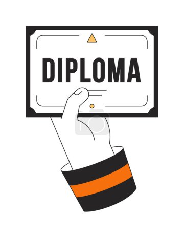 Illustration for Hand holds diploma document flat line color isolated vector object. Certificate from college. Editable clip art image on white background. Simple outline cartoon spot illustration for web design - Royalty Free Image