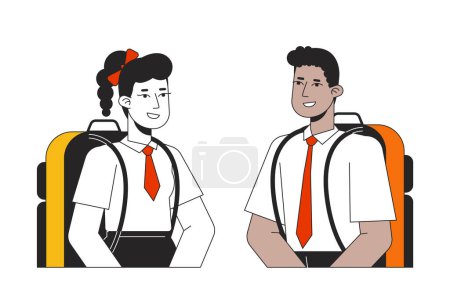 Illustration for Two teenagers speaking flat line color vector characters. Editable outline half body education characters in school uniform on white. Simple cartoon spot illustration for web graphic design - Royalty Free Image