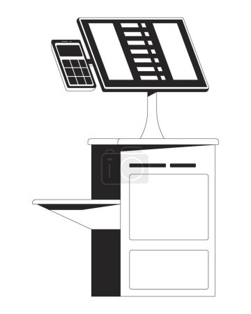 Illustration for Self service terminal flat monochrome isolated vector object. Scan, pack and pay. Editable black and white line art drawing. Simple outline spot illustration for web graphic design - Royalty Free Image