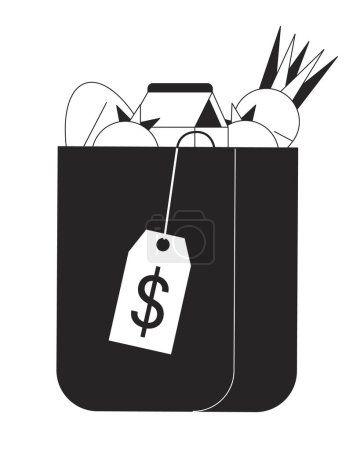 Illustration for Paper bag with goods flat monochrome isolated vector object. Expensive shopping in grocery. Editable black and white line art drawing. Simple outline spot illustration for web graphic design - Royalty Free Image
