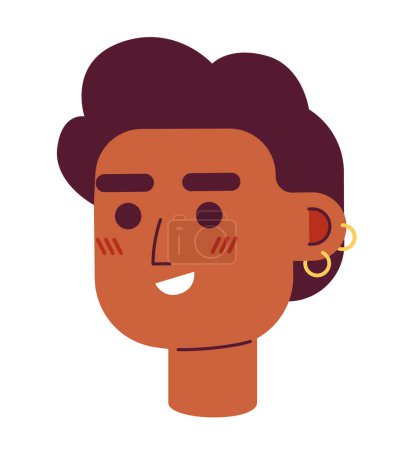 Illustration for Curly haired man with earrings semi flat vector character head. Editable cartoon avatar icon. Successful entrepreneur. Face emotion. Colorful spot illustration for web graphic design, animation - Royalty Free Image