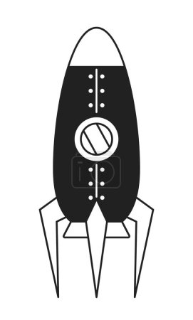 Ilustración de Rocket objeto vectorial plano monocromo. Icono de línea delgada en blanco y negro editable sobre fondo blanco. Nave espacial voladora para investigación espacial. Ilustración simple del punto del clip de la historieta para el diseño gráfico web - Imagen libre de derechos