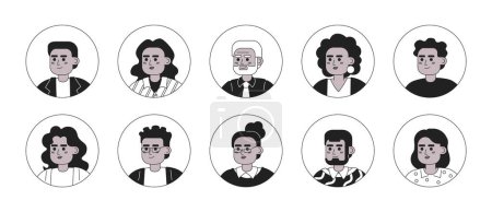 Téléchargez les illustrations : Diversité des afro-américains monochromes tête de caractère linéaire plat faisceau. Icônes de contour modifiables. Les utilisateurs de ligne font face. Pack d'illustration avatar vectoriel de spot de dessin animé 2D pour l'animation - en licence libre de droit