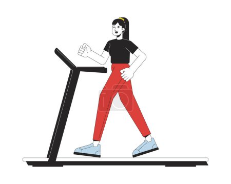 Illustration for Girl run on treadmill flat line color vector character. Editable outline full body sportsmen on white. Sport in gym simple cartoon spot illustration for web graphic design - Royalty Free Image