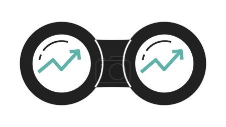 Illustration for Profit arrows up diagram in binoculars monochrome flat vector object. Editable black and white thin line icon. Simple cartoon clip art spot illustration for web graphic design - Royalty Free Image