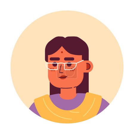 Illustration for Adult indian woman in glasses semi flat vector character head. Indian accessories and sari. Editable cartoon avatar icon. Face emotion. Colorful spot illustration for web graphic design, animation - Royalty Free Image