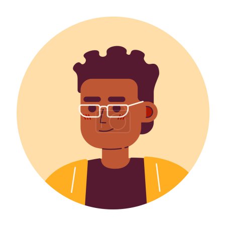 Ilustración de Guapo afroamericano chico en gafas semi plana cabeza de personaje vector. El peinado de los rastas. Icono de avatar de dibujos animados editables. Enfrenta emoción. Ilustración colorida del punto para el diseño gráfico web, animación - Imagen libre de derechos