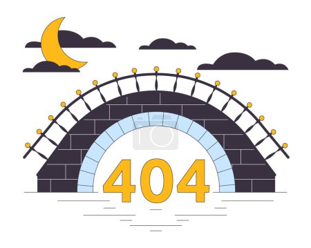 Illustration for Stone bridge error 404 flash message. Crescent between clouds. Night scenery. Empty state ui design. Page not found popup cartoon image. Vector flat illustration concept on white background - Royalty Free Image