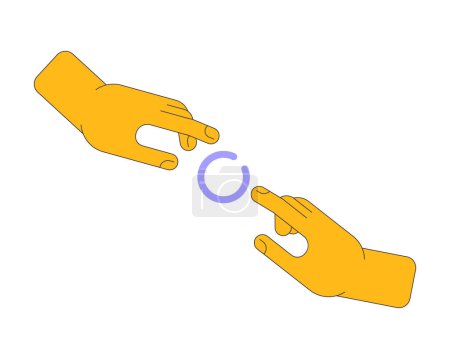 Illustration for Hands reaching towards each other loading spinner flat design. Incomplete round loader. Web loader ui ux. Please wait. Graphical user interface. Cartoon vector illustration on white background - Royalty Free Image