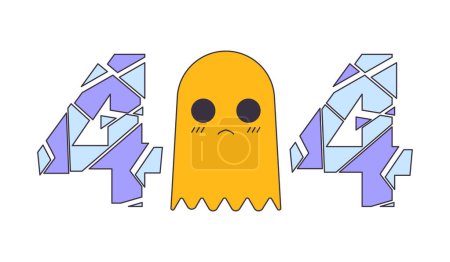 Illustration for Cute small ghost error 404 flash message. Crystal shattering 404. Ice cracks numbers. Empty state ui design. Page not found popup cartoon image. Vector flat illustration concept on white background - Royalty Free Image