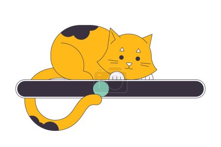 Illustration for Cute playful cat on loading bar flat design. Small kitty looking at progress status. Web loader ui ux. Please wait. Graphical user interface. Cartoon vector illustration on white background - Royalty Free Image