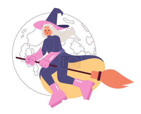 Illustration for Mysterious witch flat concept vector spot illustration flat concept vector spot illustration. Fly around worlds 2D cartoon character on white for web UI design. Isolated editable creative hero image - Royalty Free Image