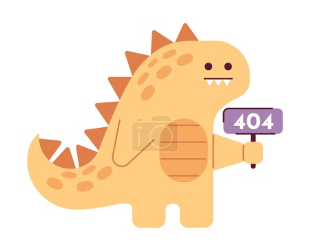 Illustration for Cute dinosaur holds sign error 404 flash message. Empty state ui design. Page not found popup cartoon image. Vector flat illustration concept on white background - Royalty Free Image