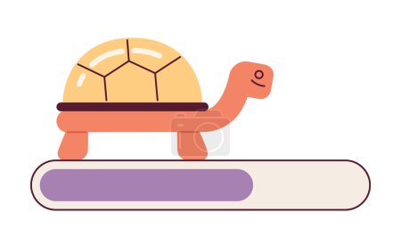 Illustration for Pretty small golden turtle on loading bar vector illustration. Exotic animal. Web loader ui ux. Please wait. Graphical user interface. Cartoon flat design on white background - Royalty Free Image