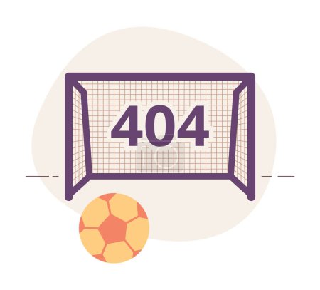 Illustration for Football pitch and gate error 404 flash message. Kicking ball into gates. Empty state ui design. Page not found popup cartoon image. Vector flat illustration concept on white background - Royalty Free Image