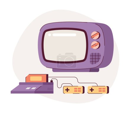 Illustration for Wireless games controller flat vector spot illustration. TV and joysticks for playing games 2D cartoon object on white for web UI design. Isolated editable creative hero image - Royalty Free Image