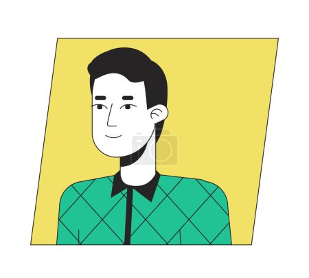 Ilustración de Sonriente hombre caucásico en la camisa de color plano icono de dibujos animados avatar. Ilustración lineal de retrato de usuario 2D editable. Clipart de perfil facial vectorial aislado. Userpic, cabeza y hombros de la persona - Imagen libre de derechos