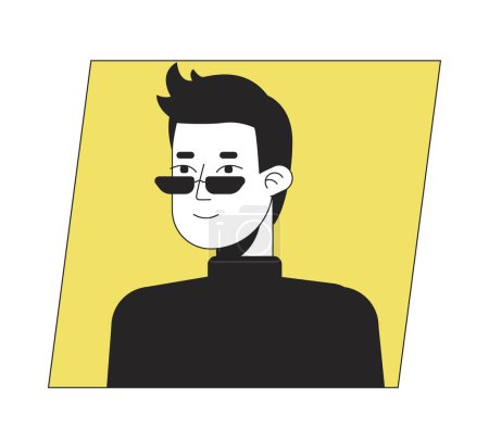 Ilustración de Guapo joven en gafas de color plano icono de dibujos animados avatar. Ilustración lineal de retrato de usuario 2D editable. Clipart de perfil facial vectorial aislado. Userpic, cabeza y hombros de la persona - Imagen libre de derechos