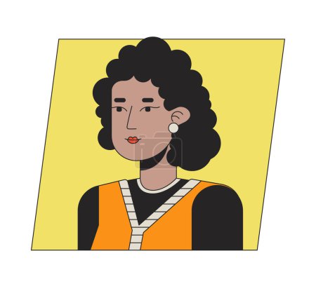 Illustration for Adult african american woman with curly hair flat color cartoon avatar icon. Editable 2D user portrait linear illustration. Isolated vector face profile clipart. Userpic, person head and shoulders - Royalty Free Image