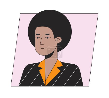 Illustration for Cheerful african american man with curly hair flat color cartoon avatar icon. Editable 2D user portrait linear illustration. Isolated vector face profile clipart. Userpic, person head and shoulders - Royalty Free Image