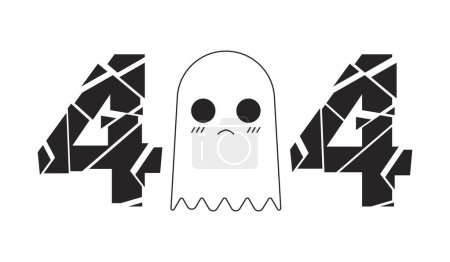 Illustration for Cute small ghost black white error 404 flash message. Crystal shattering 404. Monochrome empty state ui design. Page not found popup cartoon image. Vector flat outline illustration concept - Royalty Free Image