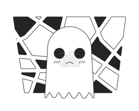Illustration for Small white ghost on mosaic background flat monochrome isolated vector object. Editable black and white line art drawing. Simple outline spot illustration for web graphic design - Royalty Free Image