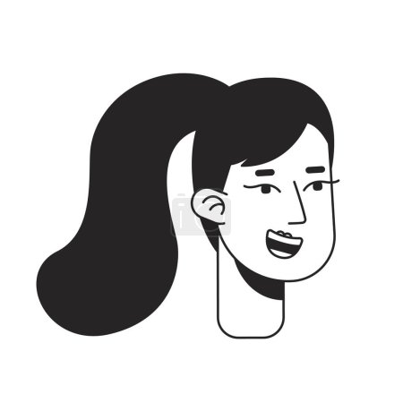 Téléchargez les illustrations : Joyeux caucasien fille monochrome tête de caractère linéaire plat. Adolescent avec coiffure en queue de cheval. Contour modifiable dessiné à la main icône du visage humain. Illustration vectorielle de spot de dessin animé 2D pour l'animation - en licence libre de droit