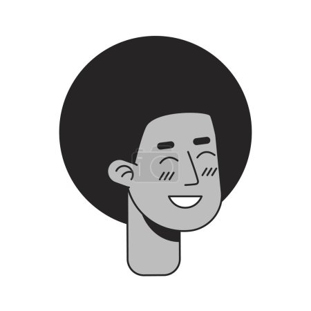 Illustration for African american boy smiling monochrome flat linear character head. Editable outline hand drawn human face icon. 2D cartoon spot vector avatar illustration for animation - Royalty Free Image
