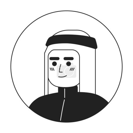 Ilustración de Hombre árabe seguro de sí mismo en cabeza de carácter lineal plana monocromática hijab. Esquema editable dibujado a mano icono de la cara humana. Dibujos animados 2D vector spot avatar ilustración para la animación - Imagen libre de derechos