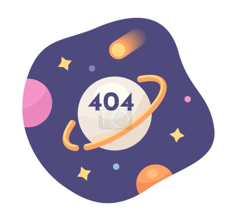 Illustration for Universe and space exploration error 404 flash message. Planet and falling asteroid. Empty state ui design. Page not found popup cartoon image. Vector flat illustration concept on white background - Royalty Free Image