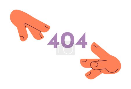 Illustration for Hands reaching to error 404 flash message. Empty state ui design. Fingers try to touch. Page not found popup cartoon image. Vector flat illustration concept on white background - Royalty Free Image
