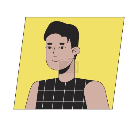 Illustration for Handsome young adult man flat color cartoon avatar icon. Brunette hispanic male. Editable 2D user portrait linear illustration. Isolated vector face profile clipart. Userpic, person head and shoulders - Royalty Free Image