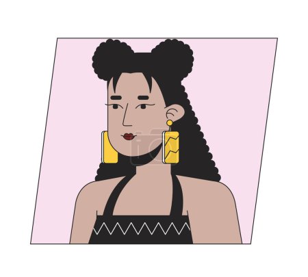 Illustration for Stylish hispanic woman with earrings flat color cartoon avatar icon. Editable 2D user portrait linear illustration. Isolated vector face profile clipart. Userpic, person head and shoulders - Royalty Free Image