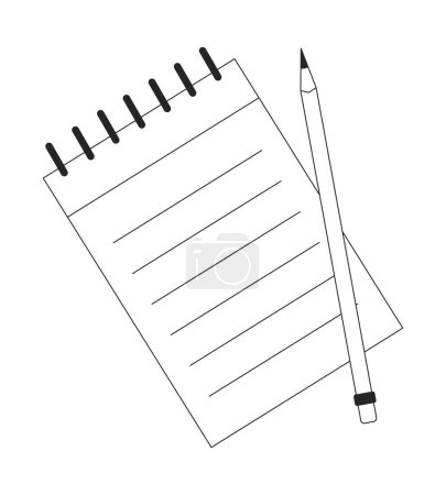 Ilustración de Cuaderno con lápiz plano monocromo objeto vectorial aislado. Elementos para toma notas. Dibujo de arte en blanco y negro editable. Ilustración simple del punto del esquema para el diseño gráfico web - Imagen libre de derechos
