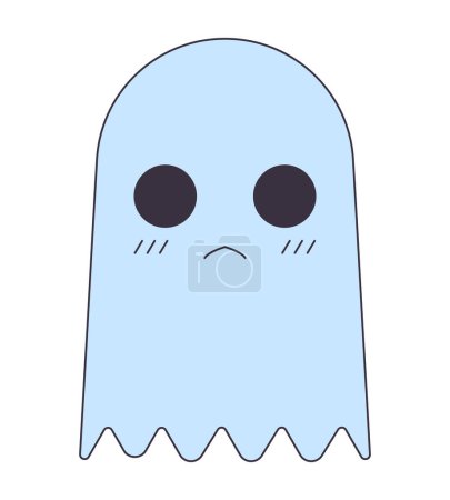 Illustration for Unhappy cute ghost flat line color isolated vector object. Editable clip art image on white background. Simple outline cartoon spot illustration for web design - Royalty Free Image