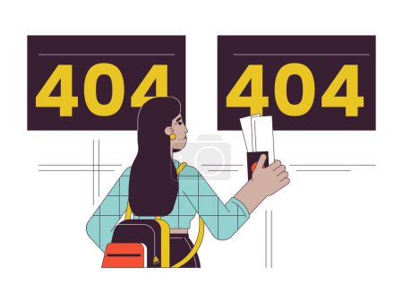 Illustration for Airport departure cancelled flights error 404 flash message. Travel accident. Empty state ui design. Page not found popup cartoon image. Vector flat illustration concept on white background - Royalty Free Image