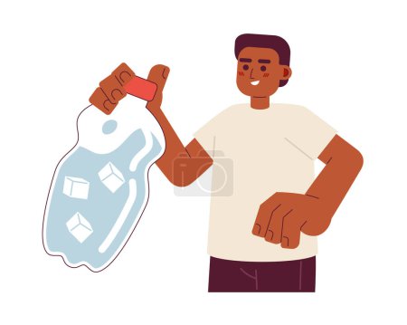 Illustration for Stay hydrated in summer flat concept vector spot illustration. African american young man holding water bottle 2D cartoon character on white for web UI design. Isolated editable creative hero image - Royalty Free Image