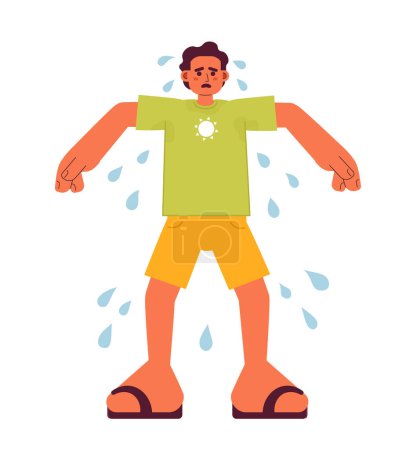 Illustration for Sweating outdoors in summertime flat concept vector spot illustration. Sad man with sweaty armpits 2D cartoon character on white for web UI design. Summer heat isolated editable creative hero image - Royalty Free Image