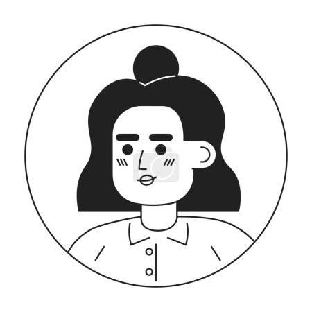 Illustration for Hispanic girl with messy bun hairstyle monochrome flat linear character head. Pretty woman. Editable outline hand drawn human face icon. 2D cartoon spot vector avatar illustration for animation - Royalty Free Image