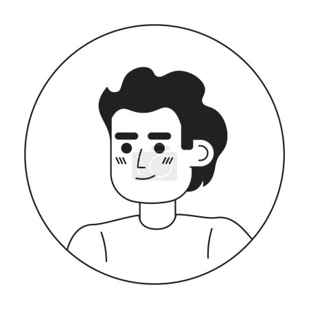 Illustration for Young guy brunette monochrome flat linear character head. Man looks away. Editable outline hand drawn human face icon. 2D cartoon spot vector avatar illustration for animation - Royalty Free Image