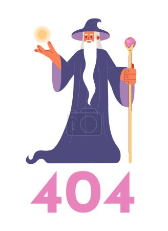 Illustration for Enchanter doing magic tricks error 404 flash message. Man skilled in magic. Empty state ui design. Page not found popup cartoon image. Vector flat illustration concept on white background - Royalty Free Image