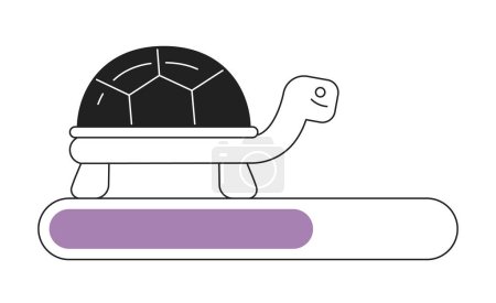 Illustration for Pretty small golden turtle on outline loading bar vector illustration. Exotic animal. Web loader ui ux. Graphical user interface. Monochrome cartoon flat design on white background - Royalty Free Image