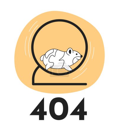 Illustration for Funny hamster running in wheel black white error 404 flash message. Monochrome empty state ui design. Page not found popup cartoon image. Vector flat outline illustration concept - Royalty Free Image