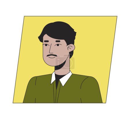 Ilustración de Hombre indio adulto con bigote de color plano icono de dibujos animados avatar. Ilustración lineal de retrato de usuario 2D editable. Clipart de perfil facial vectorial aislado. Userpic, cabeza y hombros de la persona - Imagen libre de derechos
