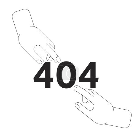 Illustration for Fingers touch black white error 404 flash message. Hands reaching towards each other. Monochrome empty state ui design. Page not found popup cartoon image. Vector flat outline illustration concept - Royalty Free Image