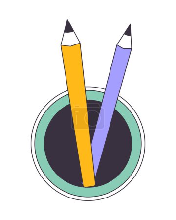 Téléchargez les illustrations : Crayons organisateur vue du dessus plat couleur isolée objet vectoriel. Support de stylo de bureau. Image de clip art modifiable sur fond blanc. Illustration simple de dessin animé pour la conception web - en licence libre de droit