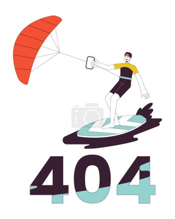 Illustration for Kitesurfing error 404 flash message. Surfer with kite standing on board. Empty state ui design. Page not found popup cartoon image. Water sports. Vector flat illustration concept on white background - Royalty Free Image